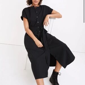 Madewell womens black Dolman-Sleeve Button-Front Midi Dress / pockets M